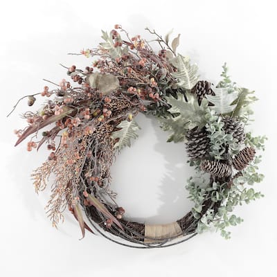 SAFAVIEH Faux 24 Inch Berry & Eucalyptus Semi-Wreath - 23" W x 23" D x 8" H