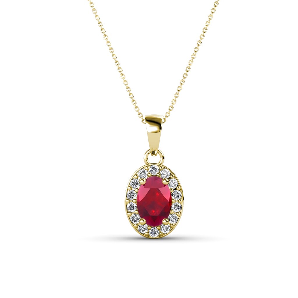 TriJewels Gemstone Diamond Accent Women Halo Pendant Necklace 14K Gold