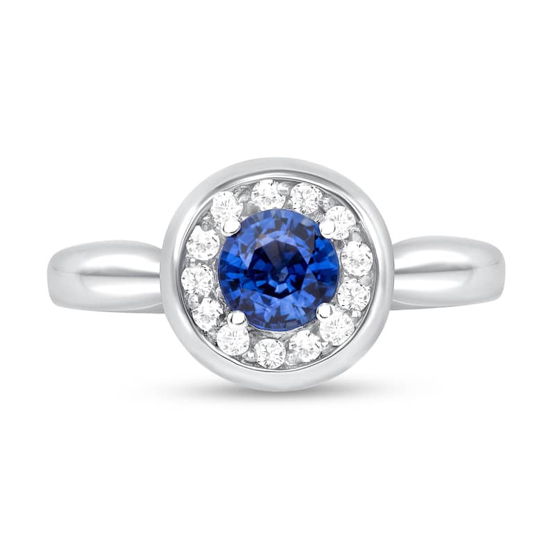 0.74 ct Blue Sapphire and Diamond Ring in 14k White Gold