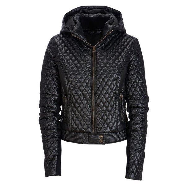 Aeropostale Womens Hooded Moto Bomber Jacket, black, X-Small. Opens flyout.