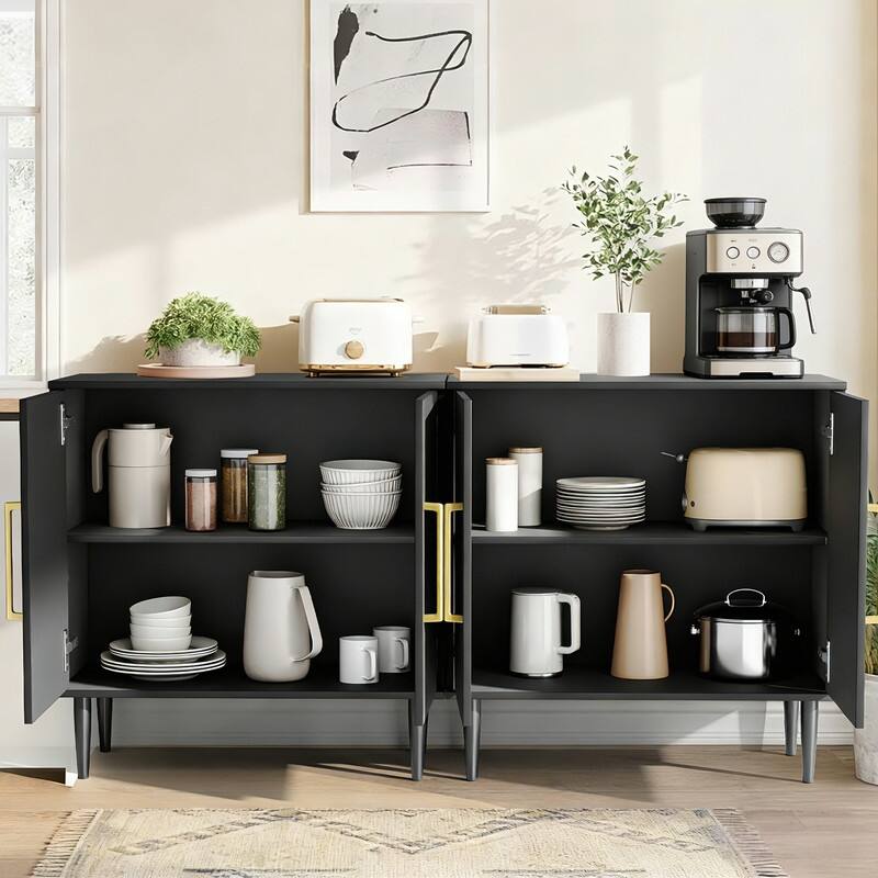 30'' Black Buffet Cabinet, Free Standing Sideboard With Storage