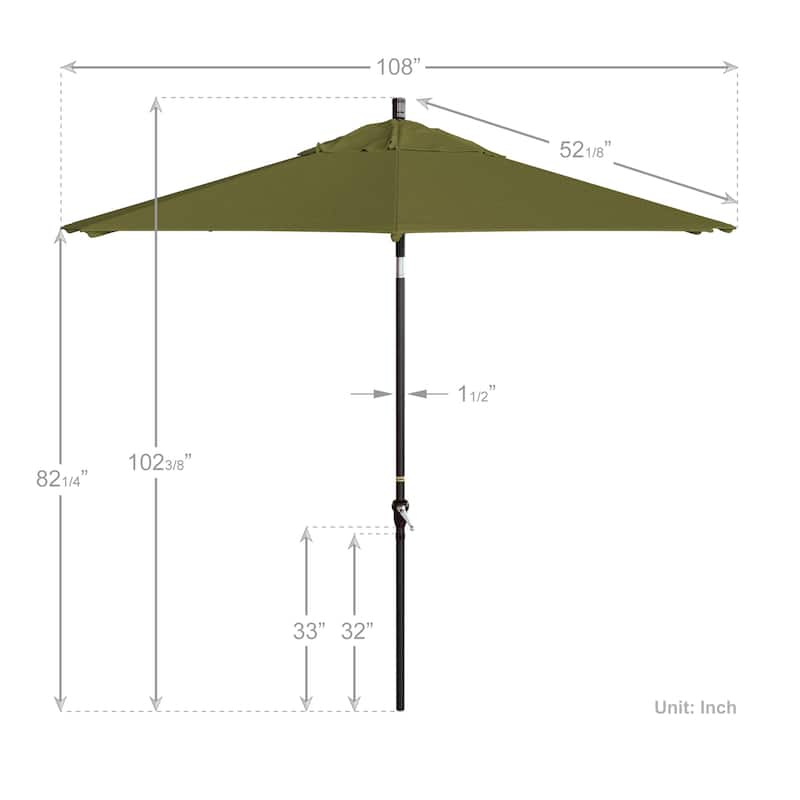 California Umbrella 9' Sunset Series Patio Umbrella Bronze Aluminum Frame and Ribs, Crank Lift Auto Tilt, Pacifica Pacific Blue