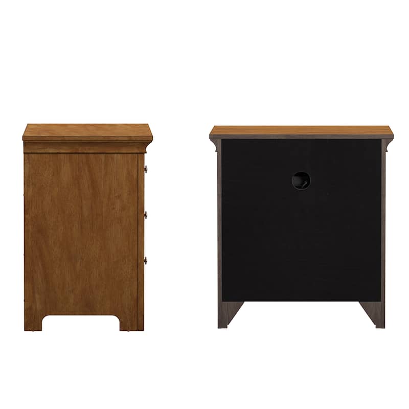 Varenna 3-Drawer Wood Modular Storage Nightstand with Charging Station