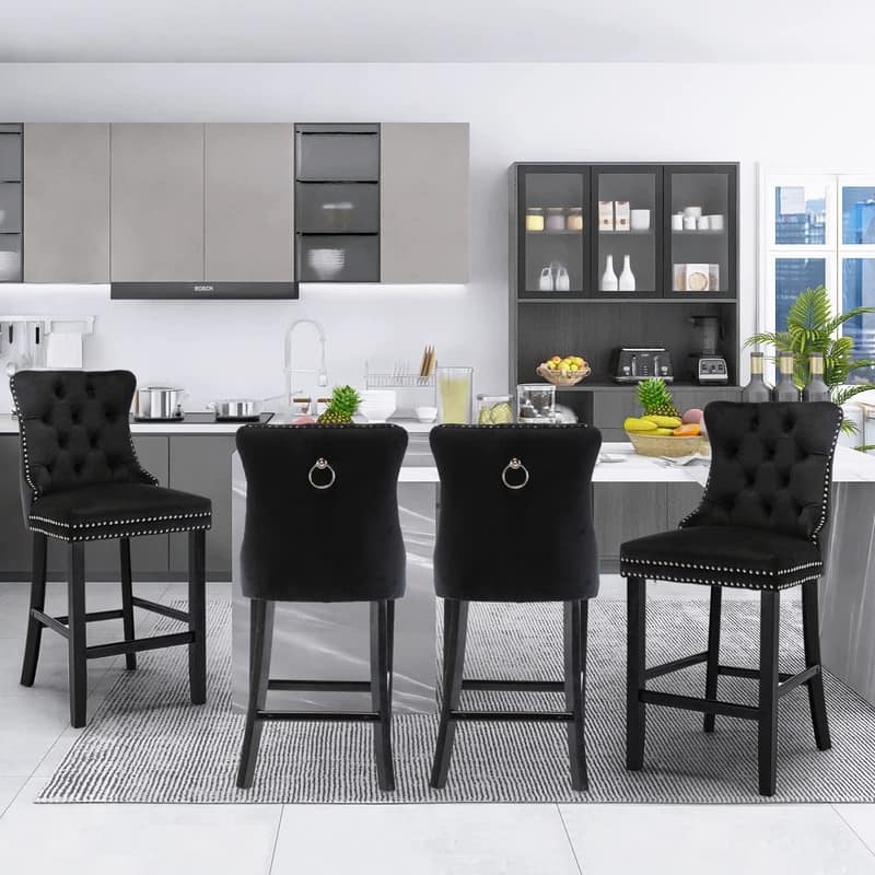 Wing Back Velvet Tufted Nailhead Barstools(Set of 4)