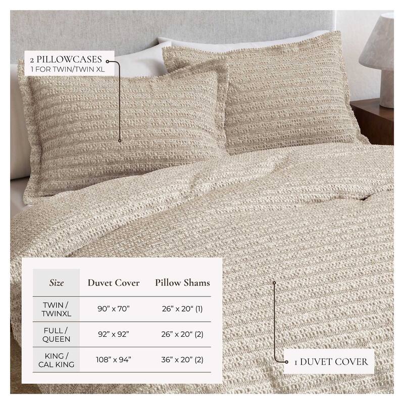 Linery & Co. Cotton Reversible Waffle Weave / Percale Duvet Cover Set