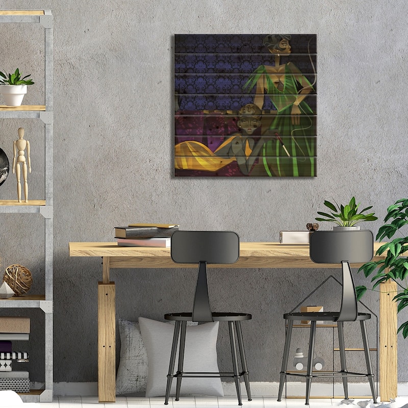 Two Women Print On Wood by Jaleel Campbell - Multi-Color
