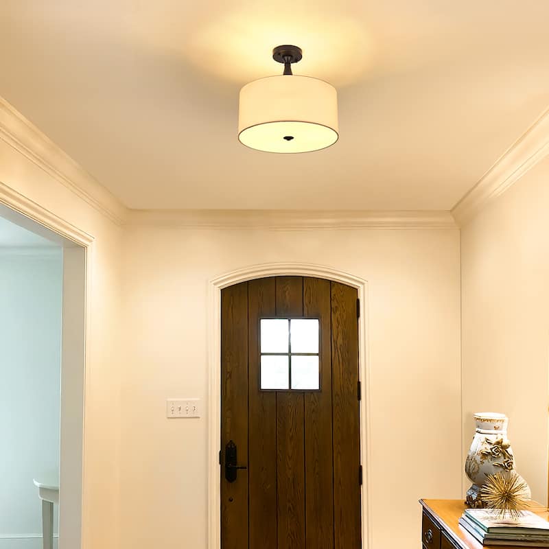 3-light Fabric Semi Flush Mount Light - Natural