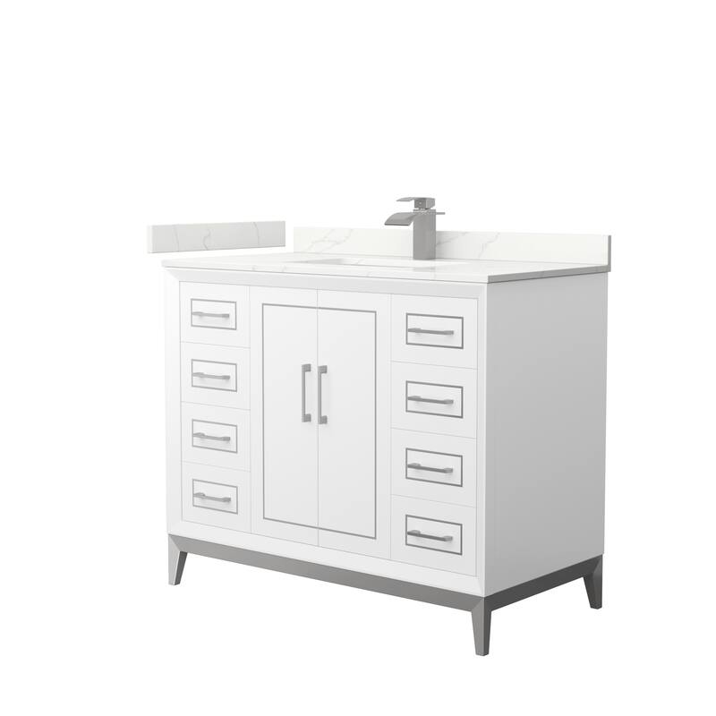 Marlena 42-inch Single Vanity, Quartz Top - White, Nickel Trim, Giotto Quartz Top