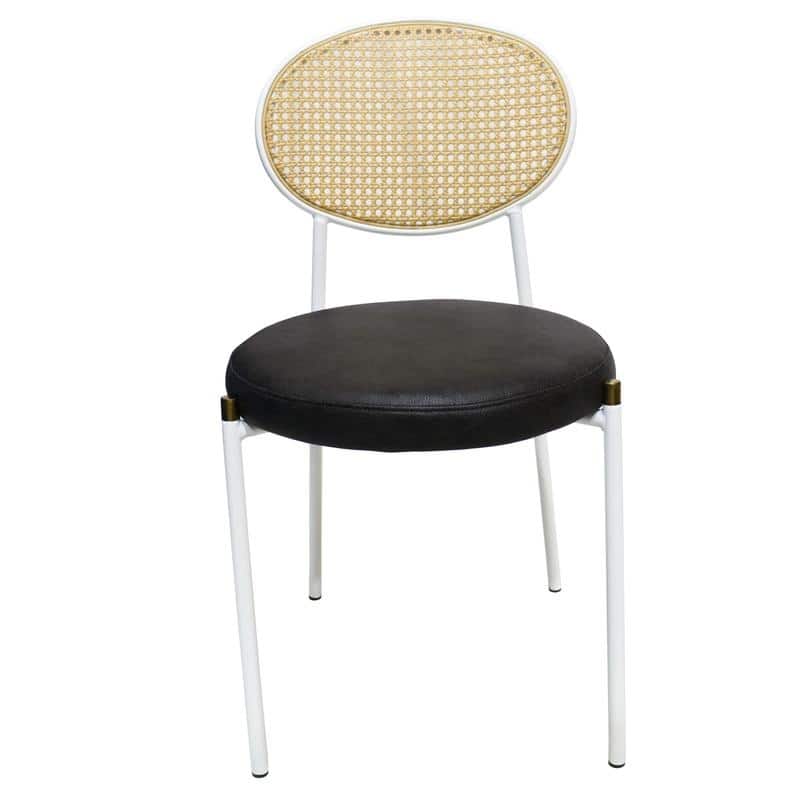 LeisureMod Euston Modern Dining Chair with Upholstered Velvet Seat - Wicker Back and White Stainless Steel Legs Accent Chair