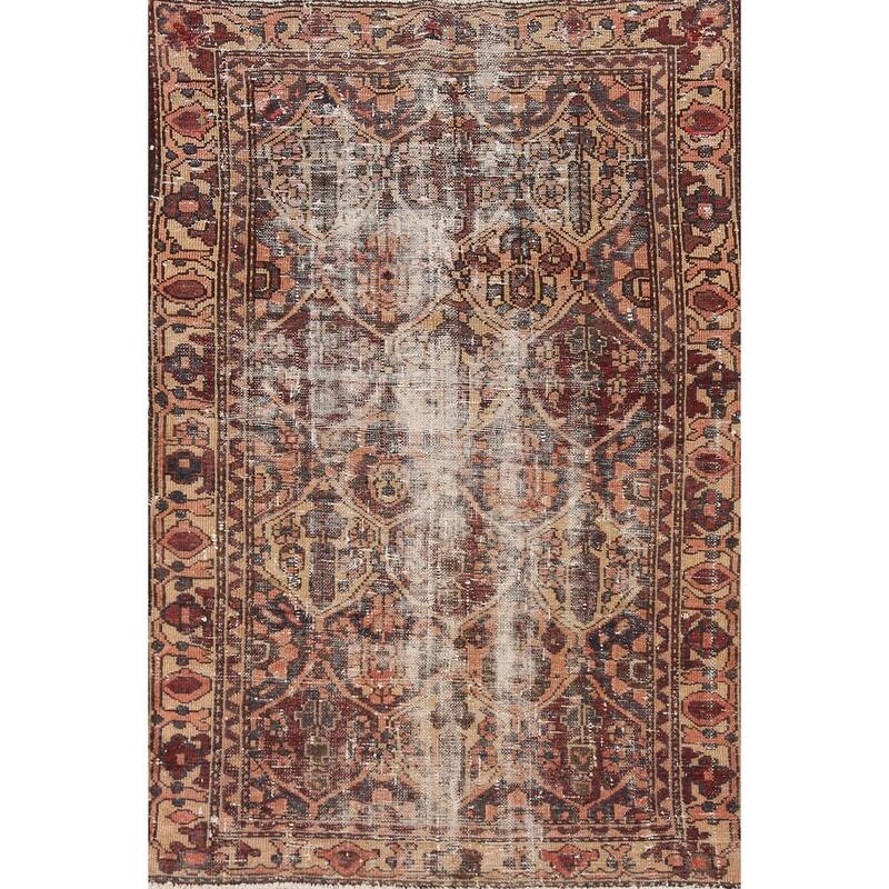 Hand Knotted Oriental 100% Wool Carpet Traditional Geometric Oranges & Rust Bakhtiari Area Rug - 4' 10'' X 3' 1''