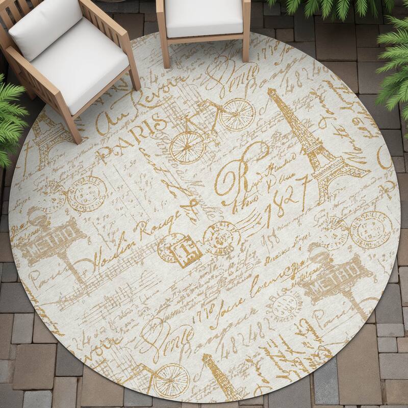 Machine Washable Indoor/Outdoor Modern Paris Chantille Rug - Gold - 8' x 8'
