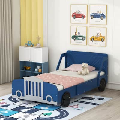 Twin Size Car-Shaped Platform Bed with Wheels