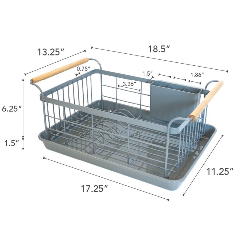 Yamazaki Home Dish Rack, Steel and Wood, Holds 22 lbs - L 13.19 x W 18.5 x H 7.87 inches