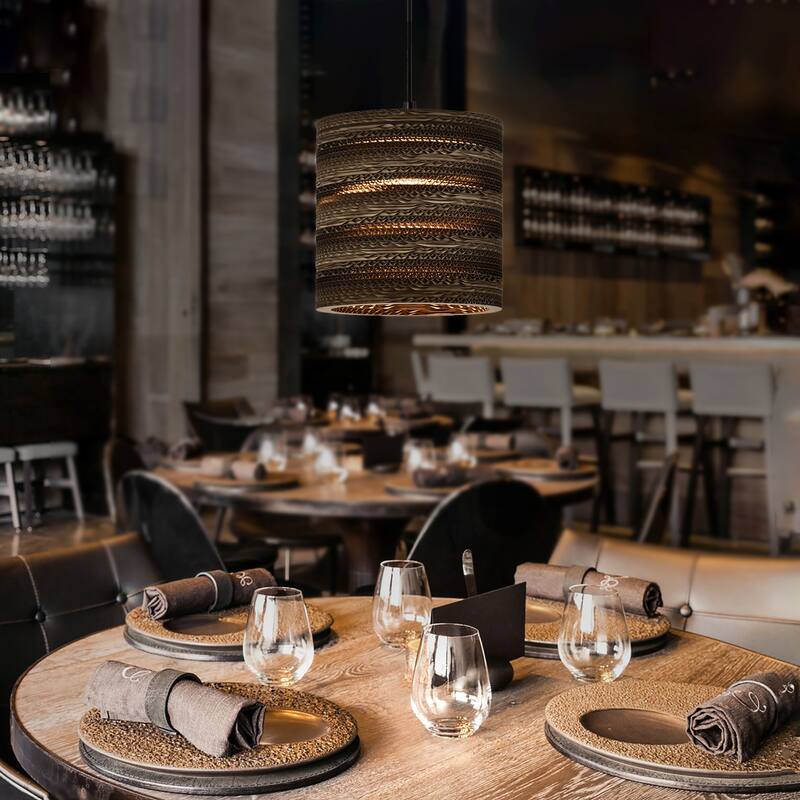 1-light Brown Natural Pendant Light With Nordic Style Cylinder Cardboard Shade For Dining Table