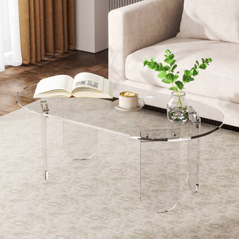 Clear Acrylic Coffee Table Iridescent Colorful Side Table Rainbow Color with PVC Mat
