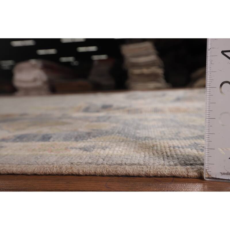 Vegetable Dye Grey Oushak Turkish Rug Hand-Knotted Floral Wool Carpet - 8'1"x 10'1"