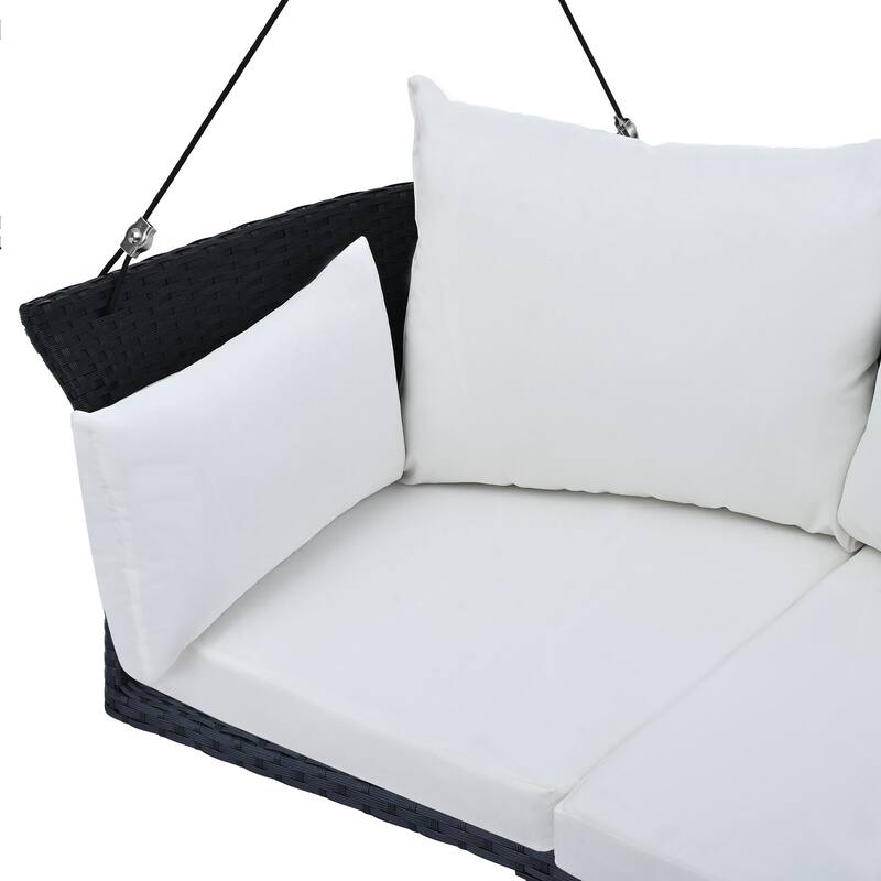 All-Weather Woven Swing Chair for Two, Outdoor Hanging Chair with Adjustable Ropes & Waterproof Cushions