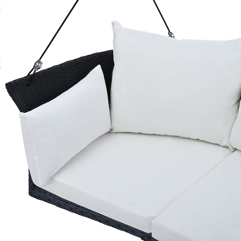 Wicker Hanging Swing Chair for 2 with Includes Cushion and Pillows,Adjustable Ropes-500lb Capacity
