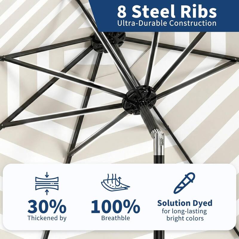 9 ft Patio Umbrella, with Crank Lift & Push Button Tilt, 8 Sturdy Ribs