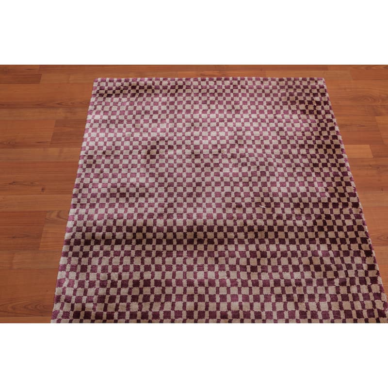 3'x5' Hand Tufted Bamboo Silk Graphic Oriental Area Rug Purple, Beige Color - 3' x 5'