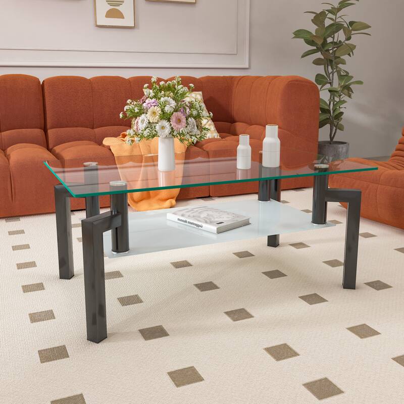 Rectangle Glass Clear Coffee Table Side Table