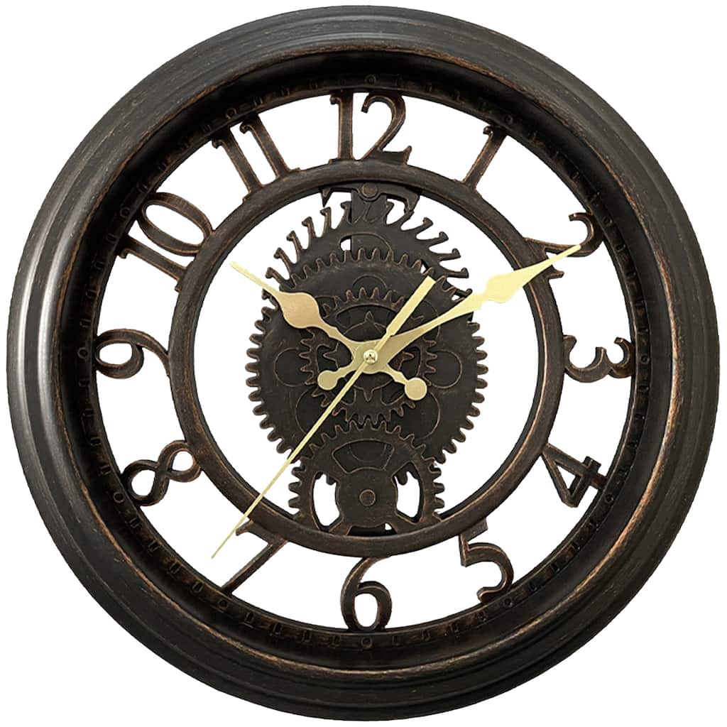 Rustic Farmhouse Gear Clock with Moving Gears Wall Clock Industrial Steampunk Unique for Home Living Room Office Decor 11 Inch