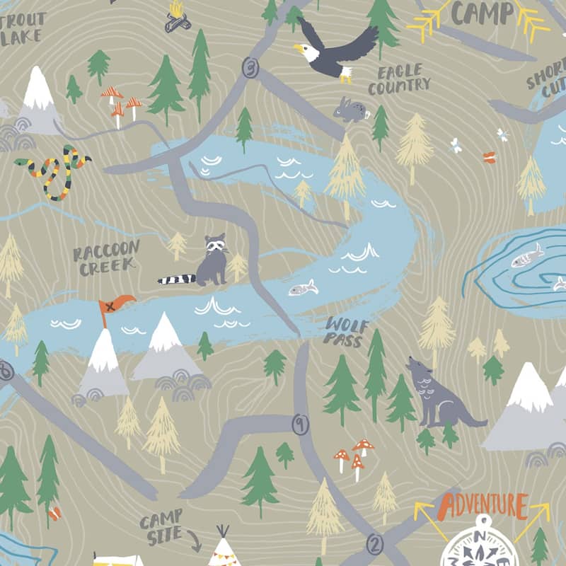 Seabrook Designs Campground Unpasted Wallpaper - 20.5 in. W x 33 ft. L (approximately 56 sq. ft.) - Beige & Green