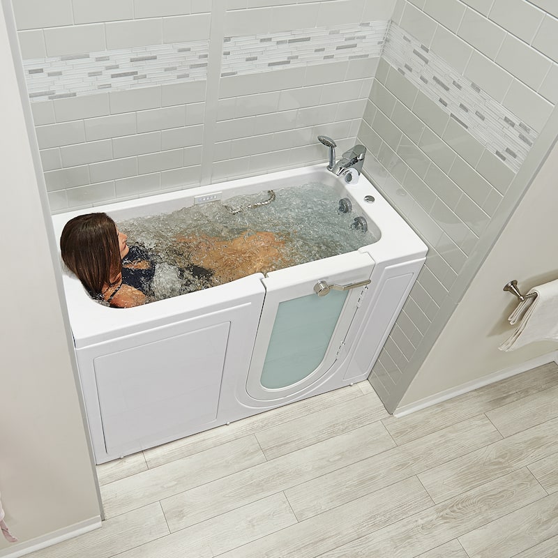 Ella Lounger 27"x60" Acrylic Hydro Massage Walk-In Bathtub with Outward Swing Door, 2 Piece Fast Fill Faucet, 2" Dual Drain