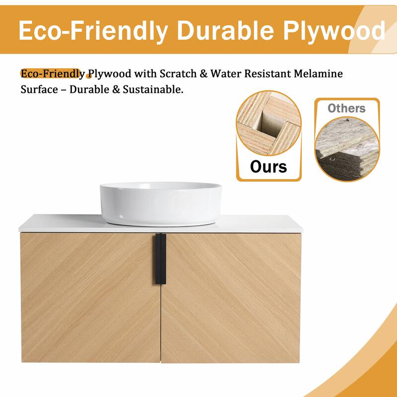 Malwee 30"/36" Floating Bathroom Vanity, Wall Mounted Bathroom Vanity with Ceramic Sink and Soft Close Door