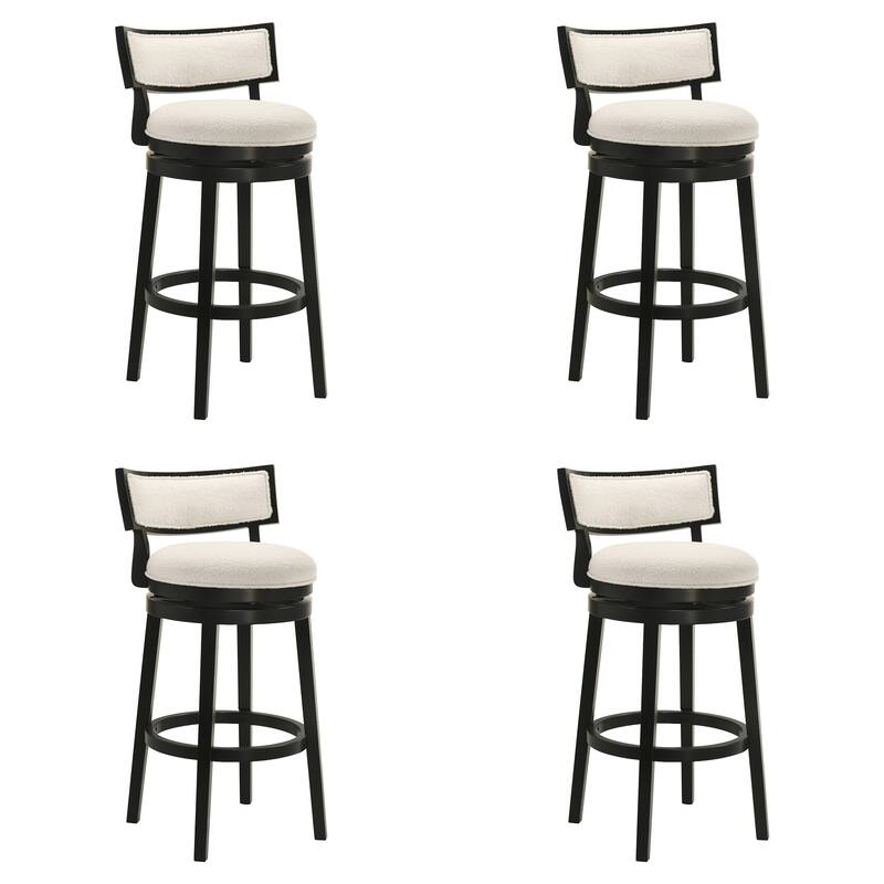 Noely Modern Farmhouse Boucle Bar Stool, Swivel Counter Height Chair with Solid Wood Frame - Set of 4 - White/Black - Bar Height