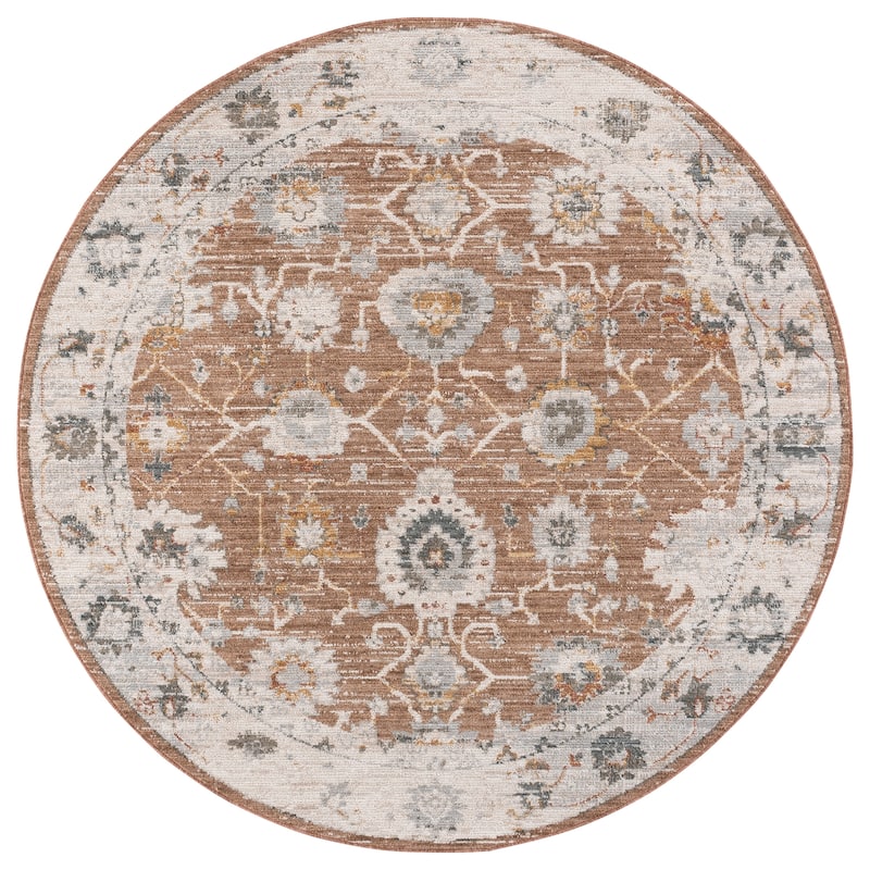 SAFAVIEH Vintage Rosewood Walburg Rug - 6'3" Round - Rust/Ivory Grey
