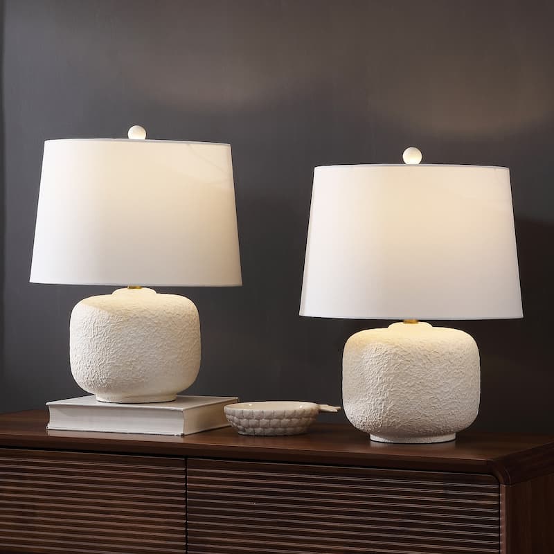 Qualm 20" Resin/Metal Rounded Barrel LED Table Lamp, (Set of 2), By JONATHAN Y