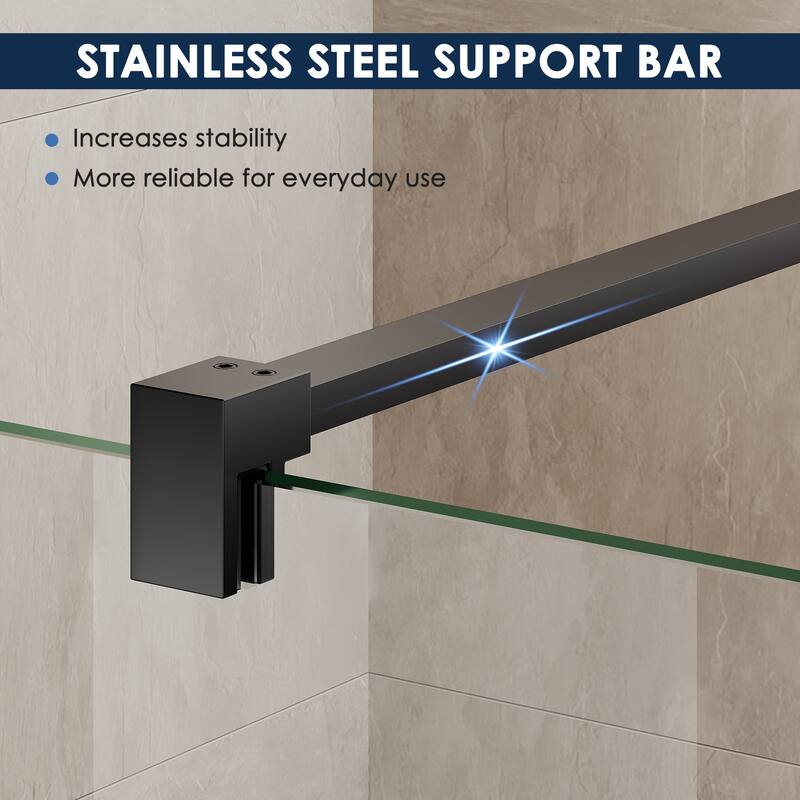 Elegant Frameless Fixed Glass Panel Shower Door 74inch High with 5/16inch Clear Tempered Glass with 2 Corner Shelves