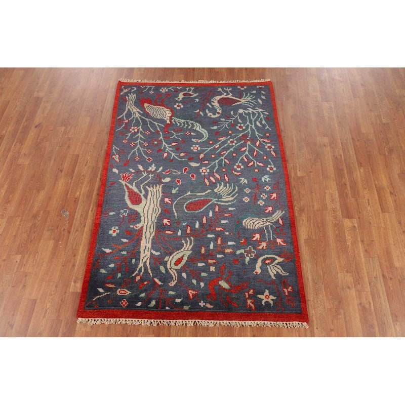 Animals Pictorial Ziegler Oriental Foyer Rug Handmade Wool Carpet - 4'1"x 5'11"