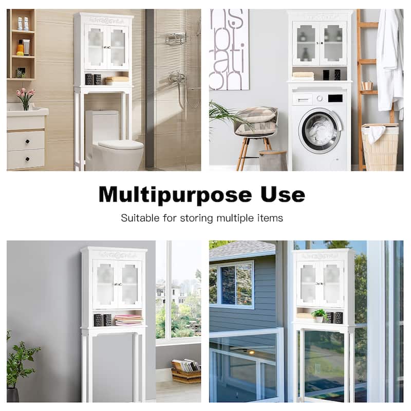Costway Over The Toilet Bathroom Space Saver Carved Top Toilet Rack w/