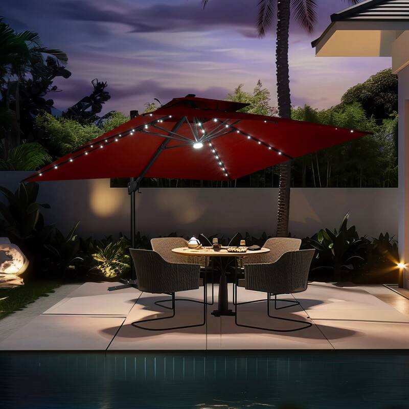 10 FT x 13 FT Outdoor LED Lighted Double Top Patio Cantilever Umbrella