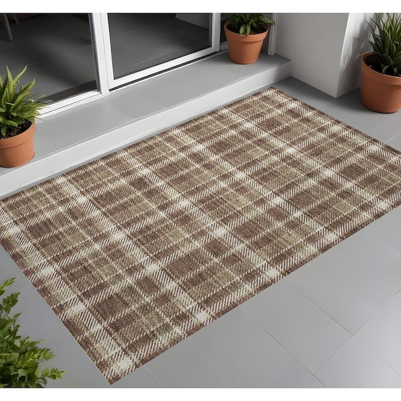 Alfiz Plaid Weather Resistant Blended Style Runner Outdoor Rug - 3' x 5' - Multi