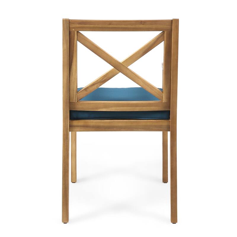 Roomfitters Set of 2 Solid Acacia Wood Dining Chairs with Water-Resistant Cushions, Cream