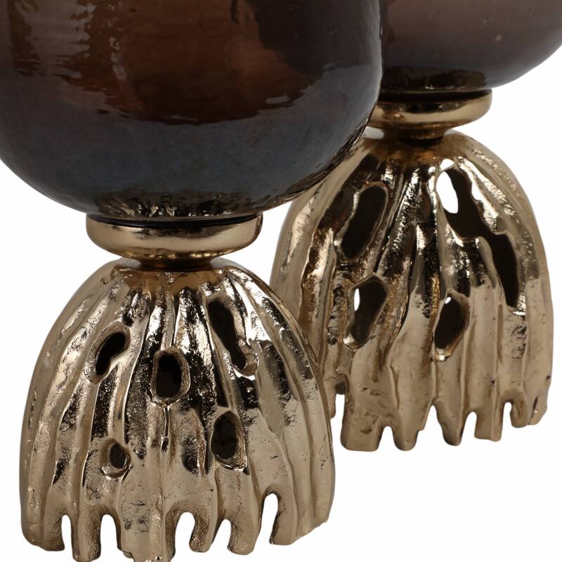 Glass Sculpted Base Hurricanes - Set of 2 - Brown, 20" - 23.0"