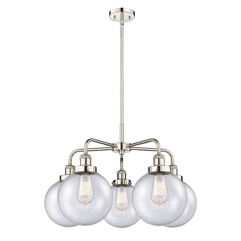 Innovations Lighting Beacon - 5 Light 26" Stem Hung Chandelier - Polished Nickel/Seedy