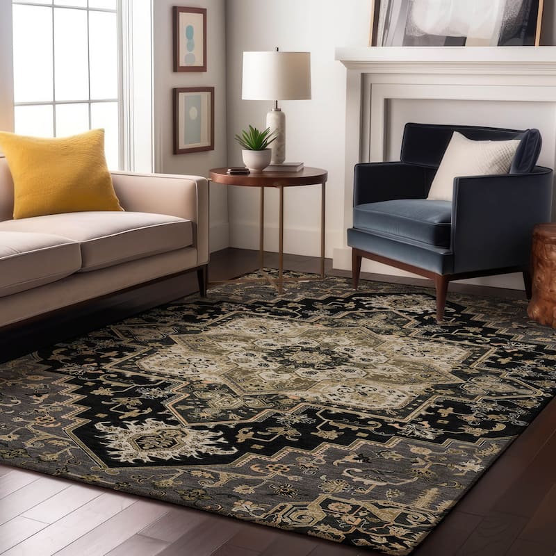 Premium Washable Super Soft Traditional Oriental Mayfield Rug - Black - 5' x 7'6"