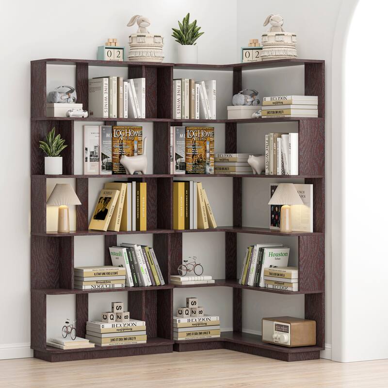 31.5"L X 64.56"H Free Combination Bookshelf Modern 5-Tier Open Storage Bookcase Mdf Wood Display Shelving, Media Storage Shelves