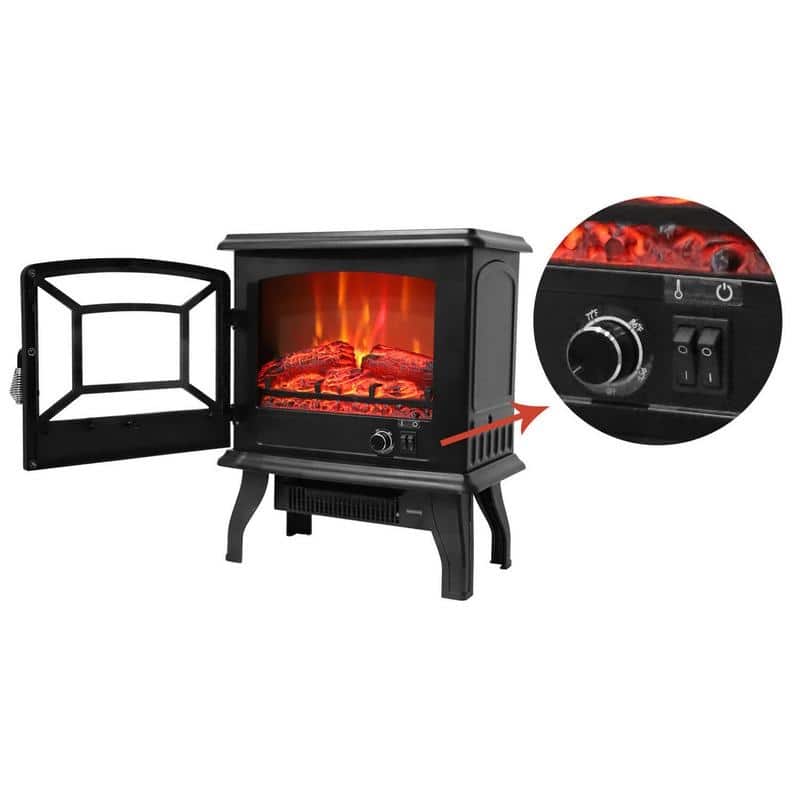 1400-Watt Electric Freestanding Fireplace with Temperature Adjustment - 17-inches