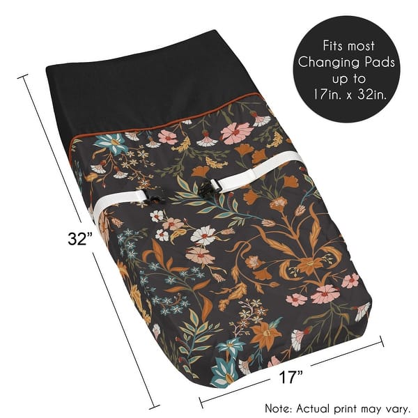 Sweet Jojo Designs Boho Wildflower Vintage Floral Girl Changing Pad Cover Black Orange Bohemian Farmhouse Botanical Cottagecore