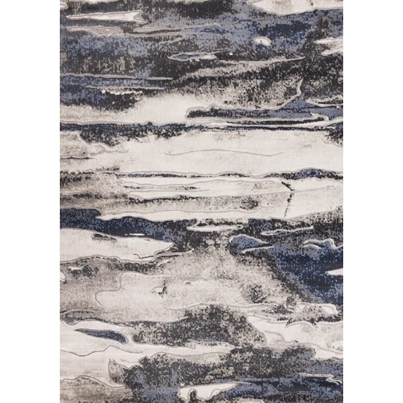 Blue Cream Grey Abstract Modern Area Rug, 5'3" x 7'7"