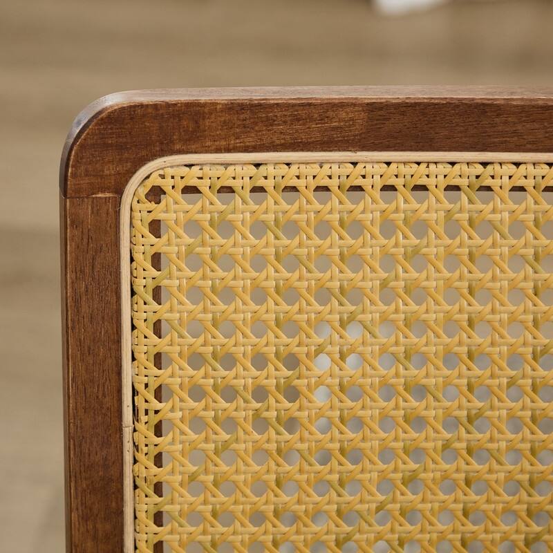 Mid Century Modern Dining Chairs Set of 2, Natural Cane Back & Stainless Chrome Base, Upholstered Rattan Kitchen Chairs