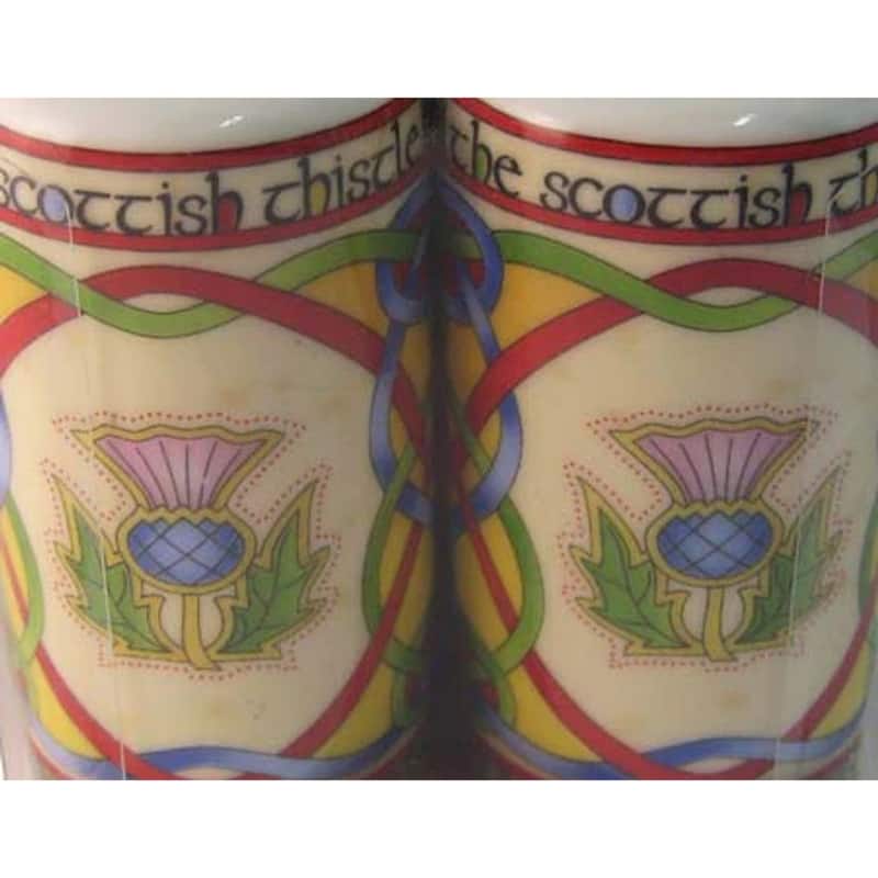 7” Porcelain Salt and Pepper Shaker Set with Multi-Color Thistle Pattern Hand Wash Only - 7”Dia