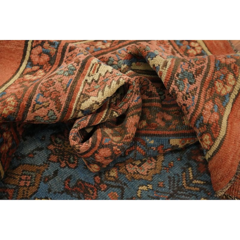Hand Knotted Oriental 100% Wool Carpet Traditional Floral Navy Blue & Blues Heriz (serapi) Area Rug - 10' 10'' X 8' 6''