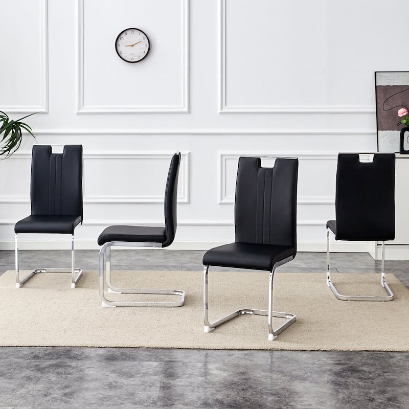 Faux Leather Dining Chairs Set of 4,Modern Kitchen & Dining Room High Back Chairs Metal Legs
