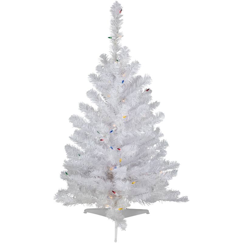 Pre-Lit Medium Snow White Artificial Christmas Tree - 3' - Multi Lights - 3 Foot